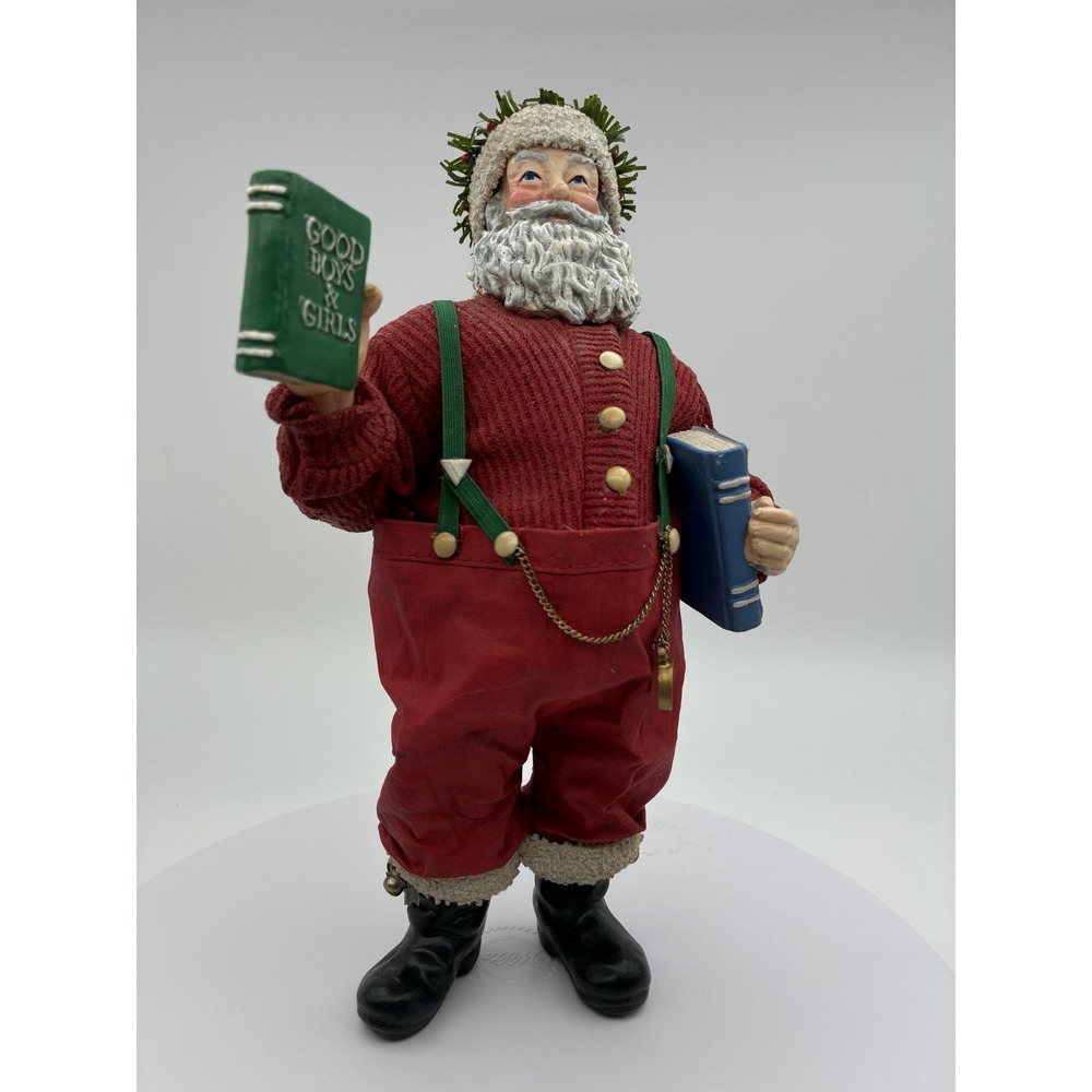 Midwest Importers Santa Claus Figurine Red Overalls Books Pocket Watch Christmas